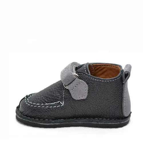 Pantofi din piele naturala pentru copii, talpa cauciuc, scai, Bubu, negru- RO-110-negru-24-By Pebebe