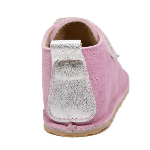 Pantofi din piele naturala pentru copii, talpa cauciuc, scai, Bubu, roz- RO-110-roz-23-By Pebebe