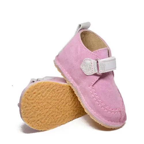 Pantofi din piele naturala pentru copii, talpa cauciuc, scai, Bubu, roz- RO-110-roz-23-By Pebebe