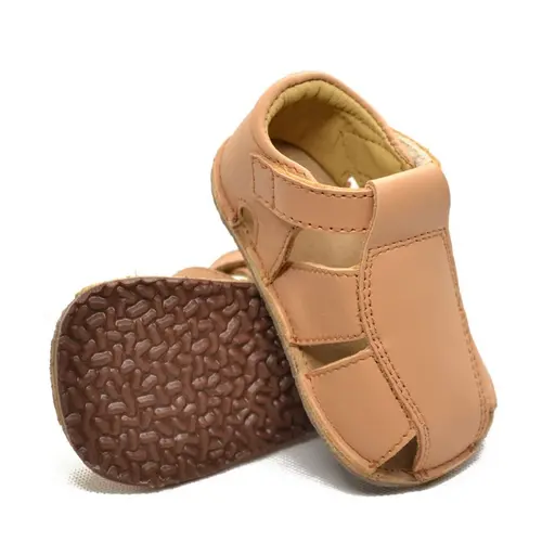 Sandale din piele naturală  cu scai și talpă din cauciuc flexibil, camel, LUY- RO-12-camel-19-By Pebebe