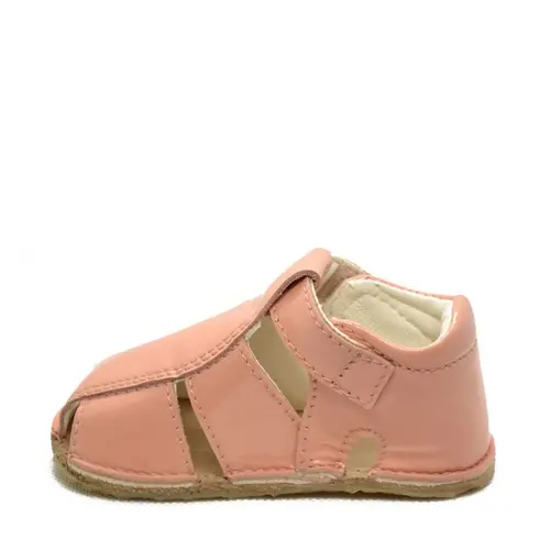 Sandale din piele naturală  cu scai și talpă din cauciuc flexibil, somon, LUY- RO-12-somon-19-By Pebebe