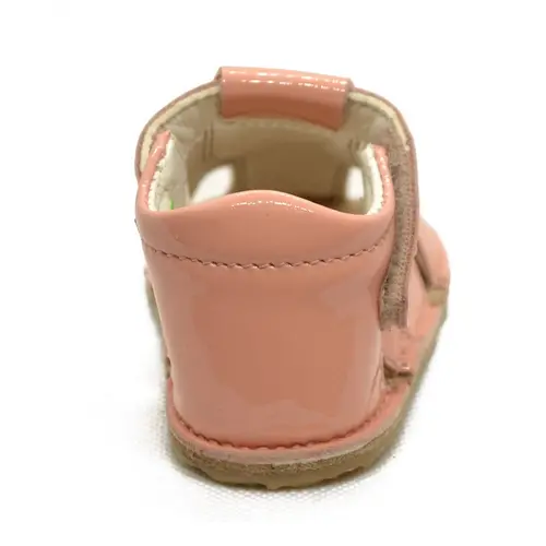 Sandale din piele naturală  cu scai și talpă din cauciuc flexibil, somon, LUY- RO-12-somon-19-By Pebebe