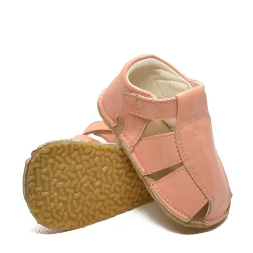 Sandale din piele naturală  cu scai și talpă din cauciuc flexibil, somon, LUY- RO-12-somon-19-By Pebebe