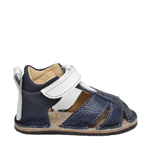 Sandale din piele naturala, priimii pasi, talpa flexibila, bleumarin alb- RO-101-1-22-By Pebebe