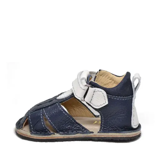 Sandale din piele naturala, priimii pasi, talpa flexibila, bleumarin alb- RO-101-1-22-By Pebebe