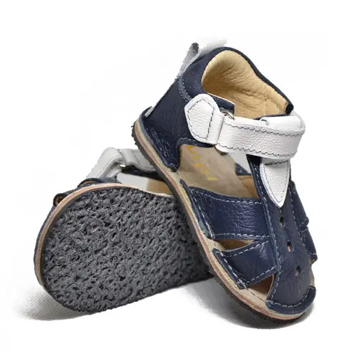 Sandale din piele naturala, priimii pasi, talpa flexibila, bleumarin alb- RO-101-1-22-By Pebebe