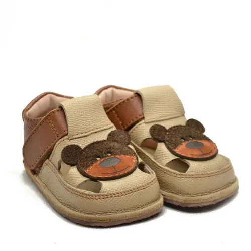 Sandale copii Barefoot primi pasi, talpă flexibilă de cauciuc, perforatii  laterale, urs, bej- RO-20-2-23-By Pebebe Sandale copii Barefoot primi pasi, talpă flexibilă de cauciuc, perforatii  laterale, urs, bej- RO-20-2-23-By Pebebe