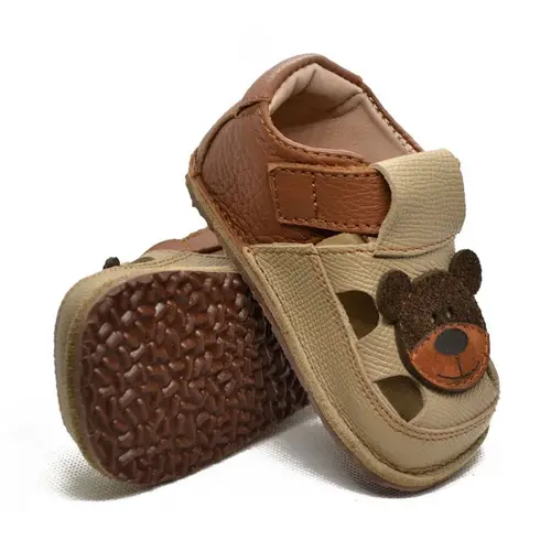 Sandale copii Barefoot primi pasi, talpă flexibilă de cauciuc, perforatii  laterale, urs, bej- RO-20-2-23-By Pebebe Sandale copii Barefoot primi pasi, talpă flexibilă de cauciuc, perforatii  laterale, urs, bej- RO-20-2-23-By Pebebe