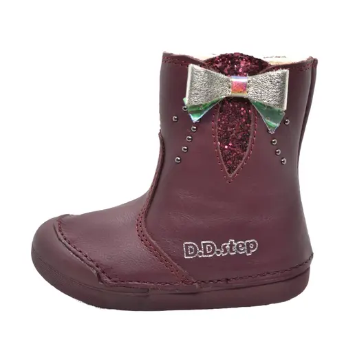 Cizme din piele naturala, primii pași, talpa flexibila, D.D.Step, funda, grena- W066-209B-25-D.D. Step