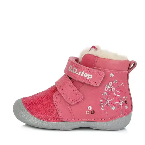 Ghete din piele naturala, primii pași, talpa flexibila, D.D.Step, artificii, roz- W015-435B-23-D.D. Step