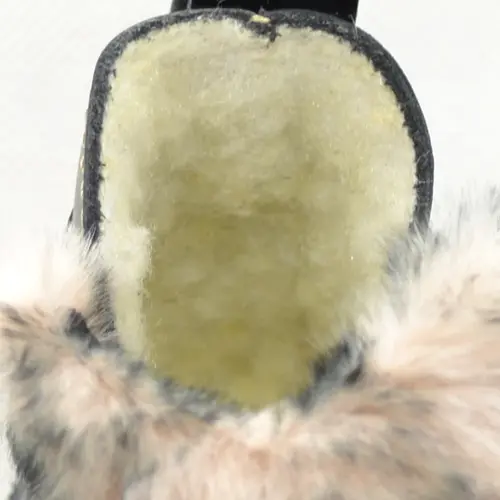 Cizme din piele pentru copii, talpa flexibila, imblanite, blanita decorativa print, negru- RO-107-2-23-By Pebebe