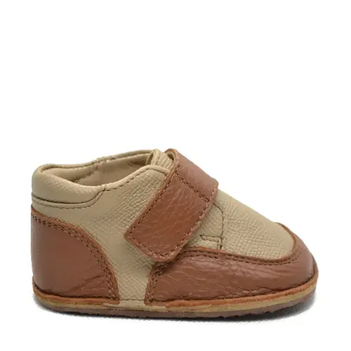 Ghete barefoot copii, din piele naturala cu scai si talpa din cauciuc, maro cu bej, LUY- RO-14-maro-23-By Pebebe