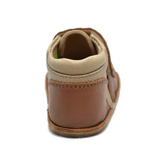 Ghete barefoot copii, din piele naturala cu scai si talpa din cauciuc, maro cu bej, LUY- RO-14-maro-23-By Pebebe