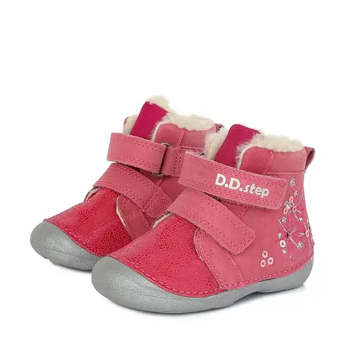 Ghete din piele naturala, primii pași, talpa flexibila, D.D.Step, artificii, roz - W015-435B-23-