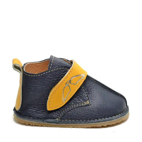 Ghete barefoot copii, piele naturala, talpa flexibila, bleumarin cu bareta galbena,- RO-104-bleumarin-galben-24-By Pebebe Ghete barefoot copii, piele naturala, talpa flexibila, bleumarin cu bareta galbena,- RO-104-bleumarin-galben-24-By Pebebe