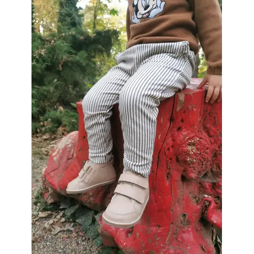 Ghete primii pasi, piele naturala, captuseala din blanita, talpa felxibila, cappuccino- RO-22-1-23-By Pebebe
