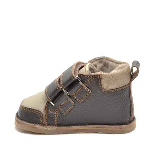 Ghete primii pasi, piele naturala, captuseala din blanita, talpa felxibila, maro / bej_RO-22-7-18_Pebebe