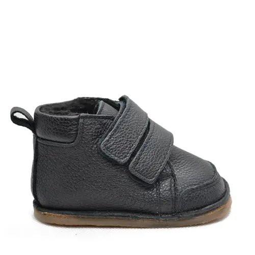 Ghete primii pasi, piele naturala, captuseala din blanita, talpa felxibila, negru- RO-22-5-23-By Pebebe