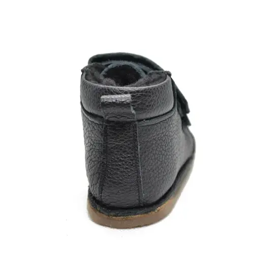 Ghete primii pasi, piele naturala, captuseala din blanita, talpa felxibila, negru- RO-22-5-23-By Pebebe