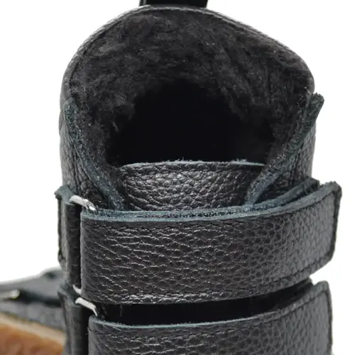 Ghete primii pasi, piele naturala, captuseala din blanita, talpa felxibila, negru- RO-22-5-23-By Pebebe