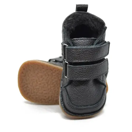Ghete primii pasi, piele naturala, captuseala din blanita, talpa felxibila, negru- RO-22-5-23-By Pebebe