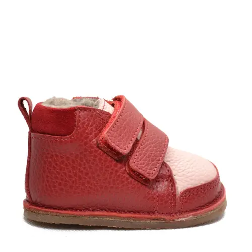 Ghete primii pasi, piele naturala, captuseala din blanita, talpa felxibila, rosu / roz- RO-22-9-23-By Pebebe