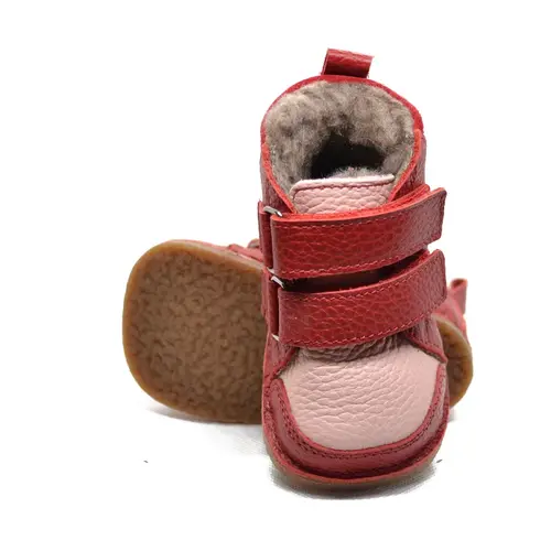 Ghete primii pasi, piele naturala, captuseala din blanita, talpa felxibila, rosu / roz- RO-22-9-23-By Pebebe