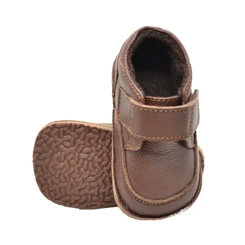 Ghete primii pasi, piele naturala, scai, captuseala textila, talpa din cauciuc, maro inchis - RO-17-9-23-