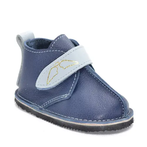 Ghete barefoot copii, piele naturala, talpa flexibila, bleumarin bareta albastra,- RO-104-bleumarin-albastru-23-By Pebebe