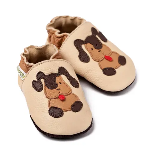 Pantofi de interior din piele naturala, talpa din piele intoarsa, Beige Doggies, Liliputi- 2006001010299-Liliputi