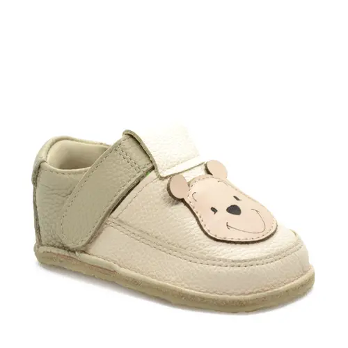 Pantofi barefoot copii, piele naturala, talpa flexibila, grej, ursulet- RO-16-16-24-By Pebebe
