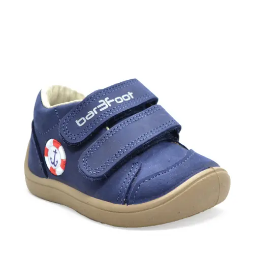 Pantofi din piele naturala, talpla flexibila, bleumarin,  ancora, Bar3foot- 5907813974489-Bar3foot