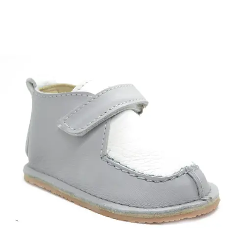 Pantofi din piele naturala pentru copii, talpa cauciuc, scai, Bubu, gri- RO-110-3-22-By Pebebe