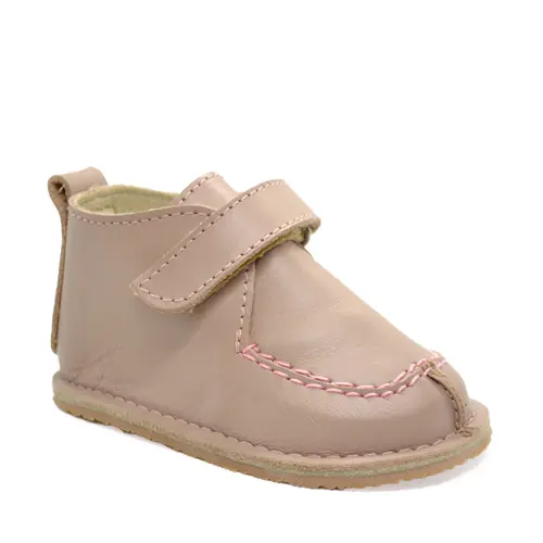 Pantofi din piele naturala pentru copii, talpa cauciuc, scai, Bubu, roz prafuit- RO-110-2-23-By Pebebe