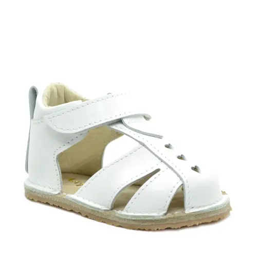 Sandale primii pasi, piele naturala, talpa flexibila si inchidere cu scai, alb- RO-100-7-23-By Pebebe