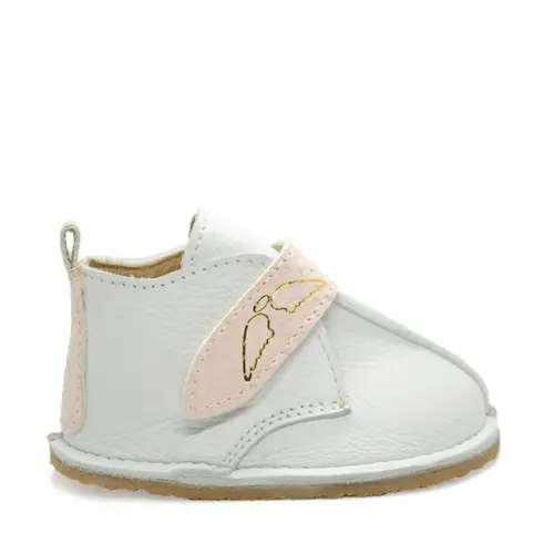 Ghete barefoot copii, piele naturala, talpa flexibila, alb cu roz - RO-104-3-23-