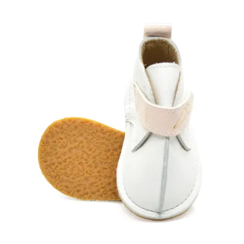 Ghete barefoot copii, piele naturala, talpa flexibila, alb cu roz - RO-104-3-23-