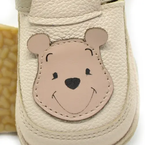 Pantofi barefoot copii, primii pasi, piele naturala, talpa flexibila, grej, ursulet- RO-16-16-24-By Pebebe