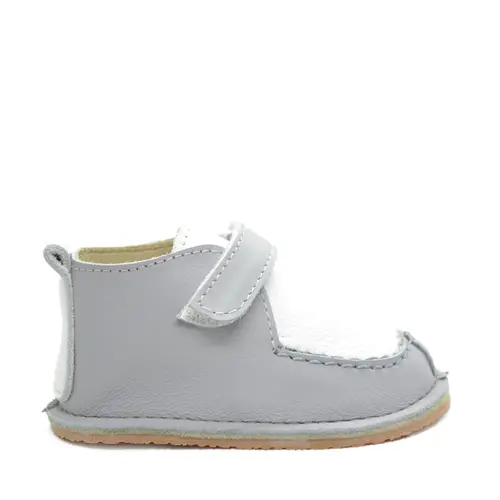 Pantofi din piele naturala pentru copii, talpa cauciuc, scai, Bubu, gri- RO-110-3-22-By Pebebe