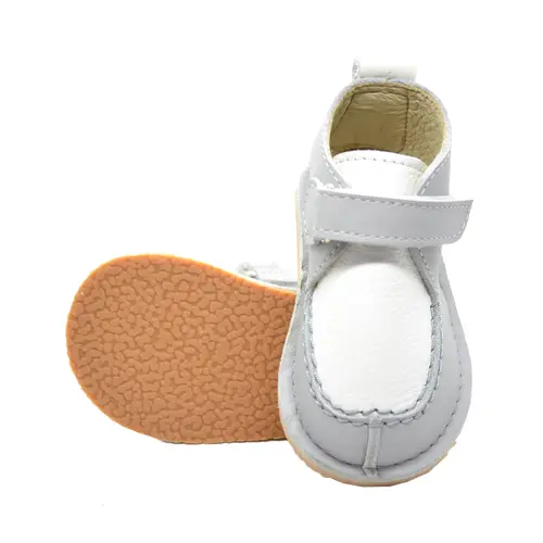 Pantofi din piele naturala pentru copii, talpa cauciuc, scai, Bubu, gri- RO-110-3-22-By Pebebe