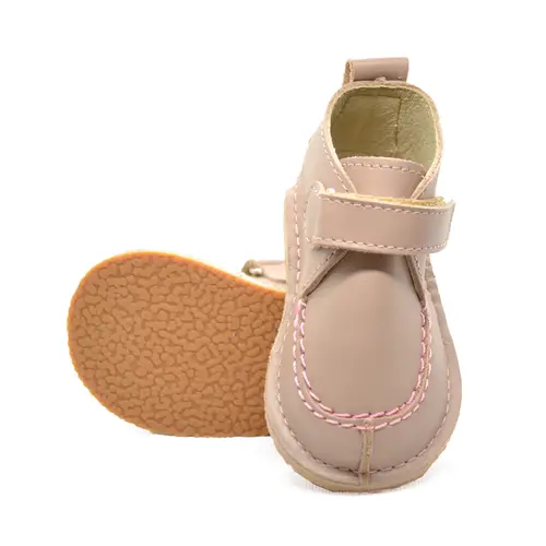 Pantofi din piele naturala pentru copii, talpa cauciuc, scai, Bubu, roz prafuit- RO-110-2-23-By Pebebe