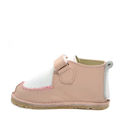 Pantofi din piele naturala pentru copii, talpa cauciuc, scai, Bubu, roz pudra / alb- RO-110-1-23-By Pebebe Pantofi din piele naturala pentru copii, talpa cauciuc, scai, Bubu, roz pudra / alb- RO-110-1-23-By Pebebe