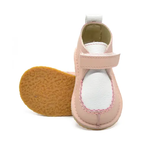 Pantofi din piele naturala pentru copii, talpa cauciuc, scai, Bubu, roz pudra / alb- RO-110-1-23-By Pebebe Pantofi din piele naturala pentru copii, talpa cauciuc, scai, Bubu, roz pudra / alb- RO-110-1-23-By Pebebe