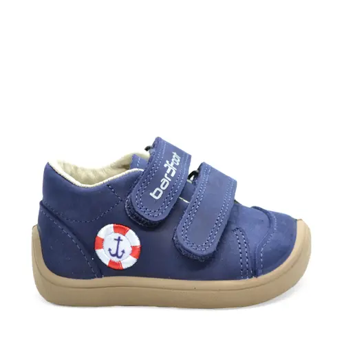 Pantofi din piele naturala, talpla flexibila, bleumarin,  ancora, Bar3foot- 5907813974489-Bar3foot