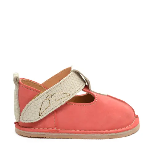 Pantofi din piele pentru copii cu scai si talpa cauciuc, corai- RO-109-1-23-By Pebebe