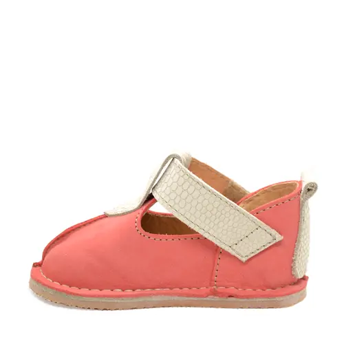 Pantofi din piele pentru copii cu scai si talpa cauciuc, corai- RO-109-1-23-By Pebebe
