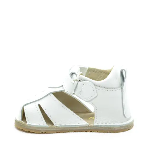 Sandale copii, barefoot, primii pasi, piele naturala, talpa flexibila, inchidere cu scai, alb- RO-100-7-23-By Pebebe