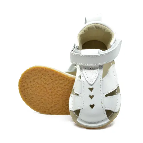 Sandale copii, barefoot, primii pasi, piele naturala, talpa flexibila, inchidere cu scai, alb- RO-100-7-23-By Pebebe