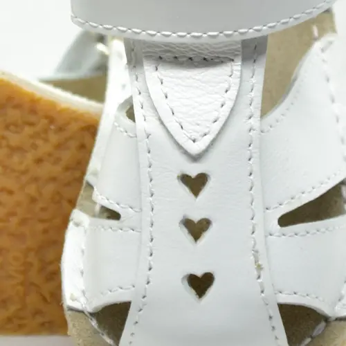 Sandale copii, barefoot, primii pasi, piele naturala, talpa flexibila, inchidere cu scai, alb- RO-100-7-23-By Pebebe