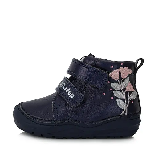 Ghete primii pasi, piele naturala, bleumarin sidef, flori, D.D.Step- A071-310B-25-D.D. Step